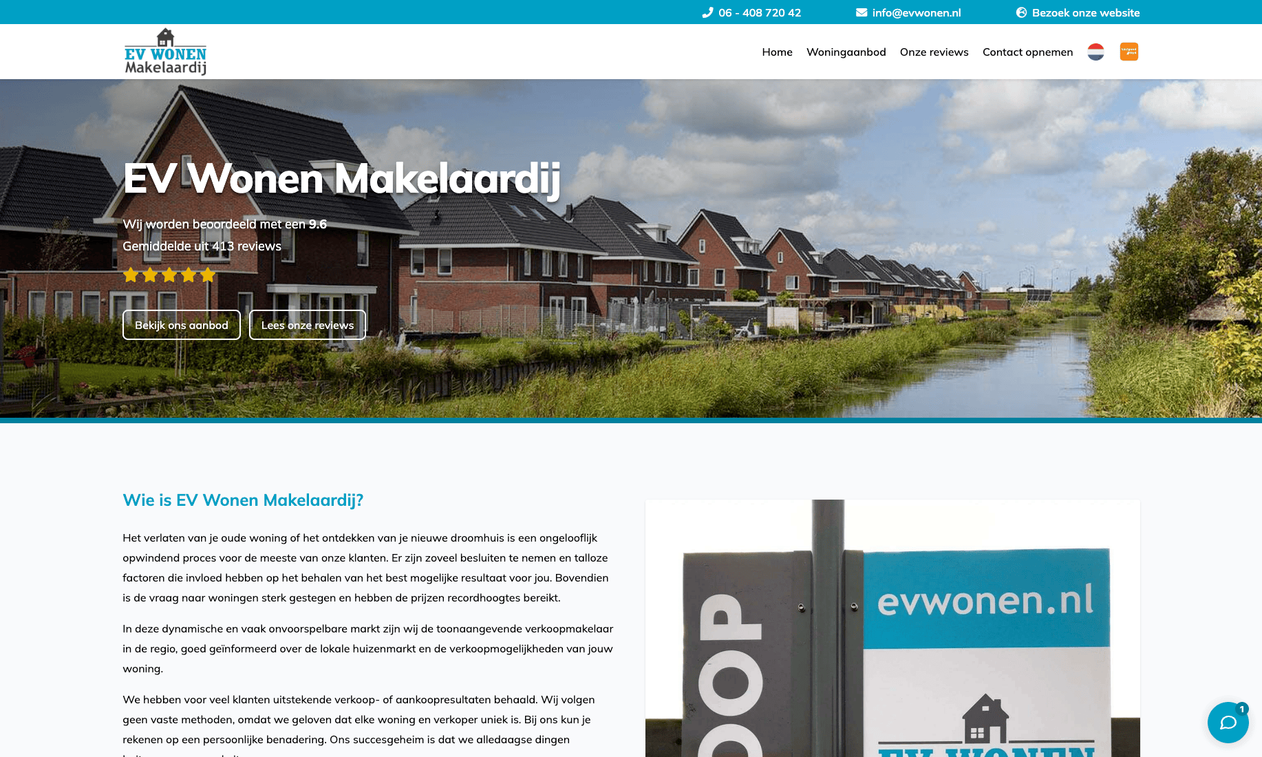 Screenshot EV Wonen Makelaardij - Miniwebsite